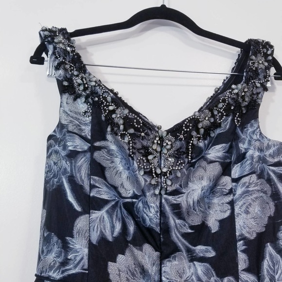 Cameron Blake Metallic Floral Rhinestones Formal Long Dress - Picture 10 of 15